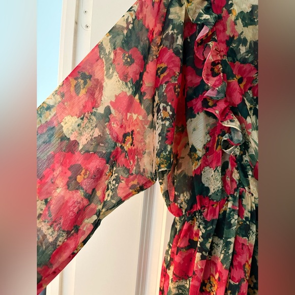 H&M Floral Green Ruffle Mini Dress – M – Excellent Condition - Picture 7 of 16